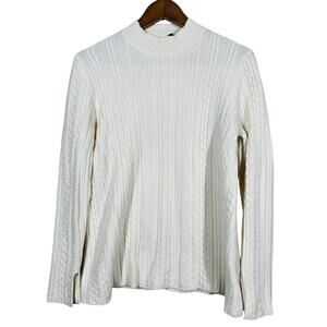 Theory Knit Wool Blend Sweater Long Sleeve Ribbed Split Sleeve Cream - L